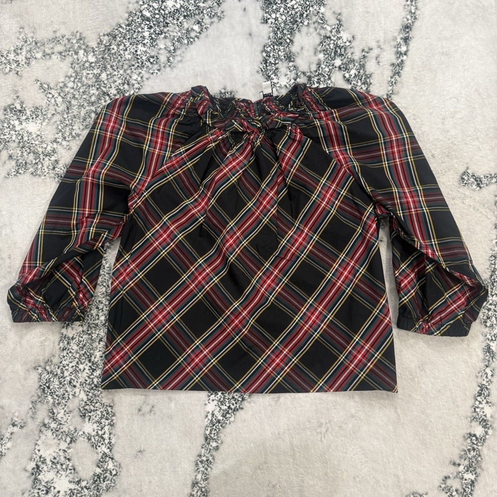 J Crew Womens XL Tartan Plaid Bow‎ Neck Blouse Ruffle Long sleeve Holiday Top
